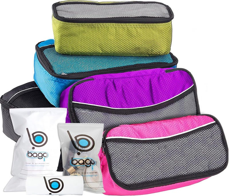 bago 8 Pcs Packing Cubes for Travel - 5 Travel Packing Cubes for Suitcases with 3 ZipLock Bags, Luggage Organizer Bags to Get Maximum Storage, Save Time & Effort to Pack (Black Blue Purple Green Pink) - Image 1